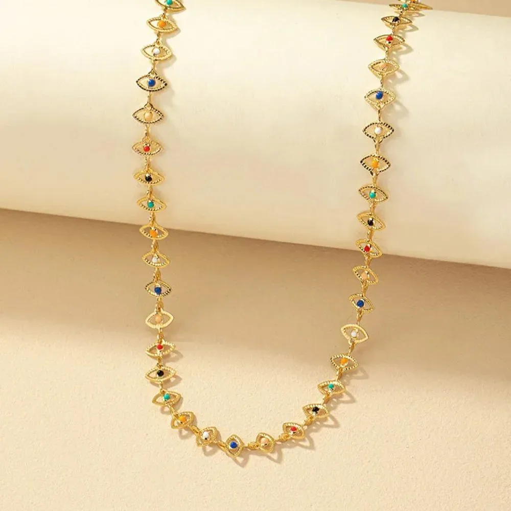 Colorful Gold Evil Eve Adjustable Length Choker Necklace NEW - Picture 7 of 7